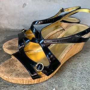 Enzo Angolini Blk Bamboo Espadrille Wedge Sandal